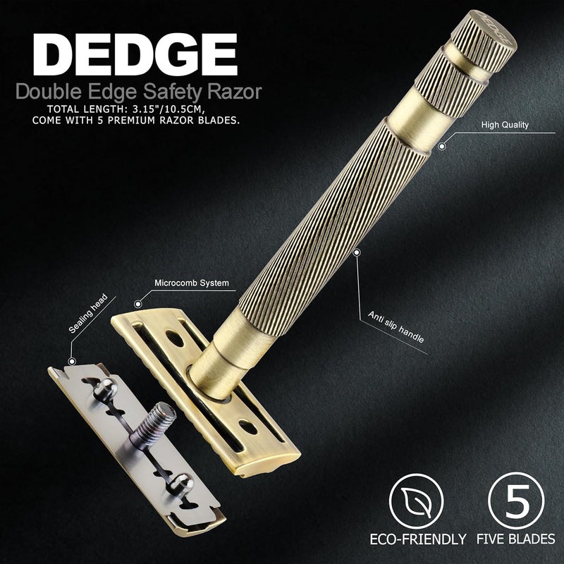 DEDGE Classic Double Edge Safety Razor Single Blade Razor For Men-Reusable Razor-With 5 Premium Razor Blades -Bronze - Image 3